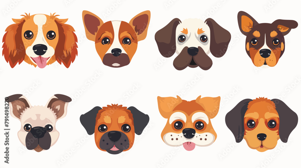 Cute dogs faces set. Funny puppies head portrait