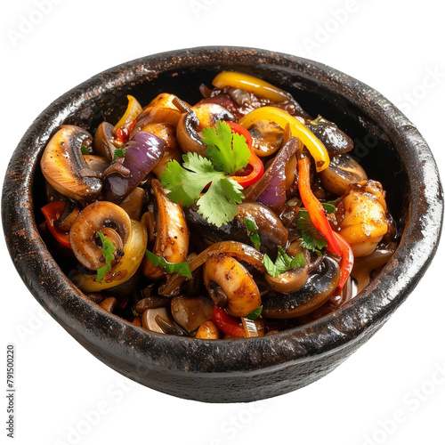 Delicious Santo Anto Spicy Snail Stir Fry Isolated On White Backgorund photo