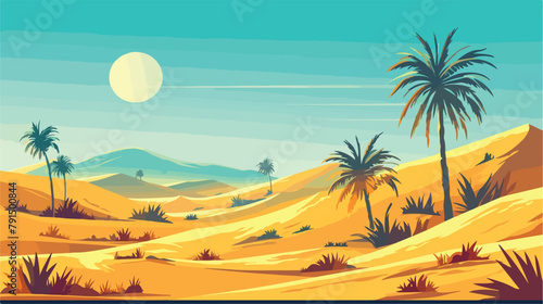 Desert wild panoramic landscape with dunes vector i
