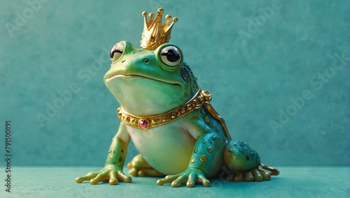 A thought-provoking image of a frog with a crown, symbolizing contemplation and sovereignty in a minimalist setting