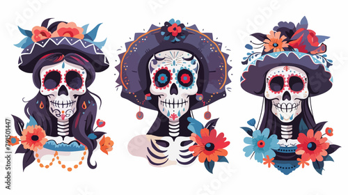 Day of dead greeting cards templates. Catrina symbol