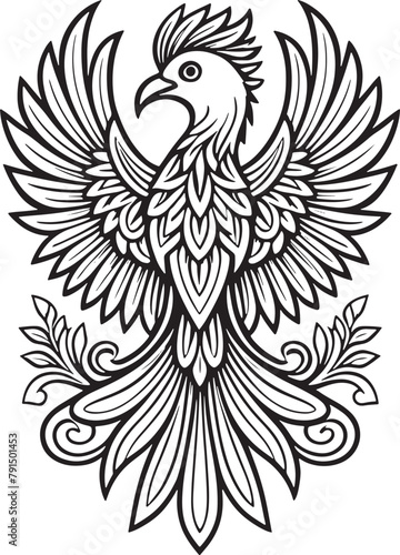 Cute phoenix cartoon Mandala pattern drawing cute lines, kawaii illustration