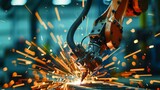 A robot welding a piece of metal in an industrial setting, AI