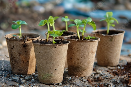 Biodegradable plant pots made from recycled materials, demonstrating sustainable farming practices.