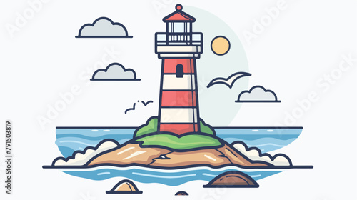Lighthouse on the shore of a reservoir concept vector