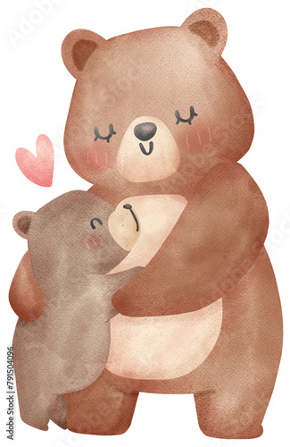Heartwarming Mother's Day Bear Watercolor Illustration Mom and Baby bond