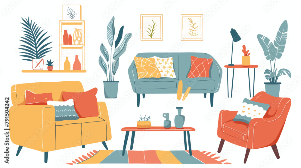 Living room. flat vector illustrations Hand drawn stylE