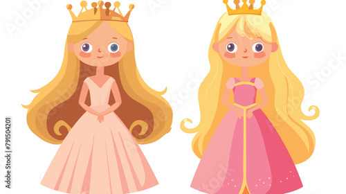 Little princess with long golden hair crown and pink