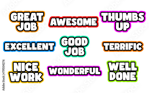 Set of 9 success encouraging phrases stickers