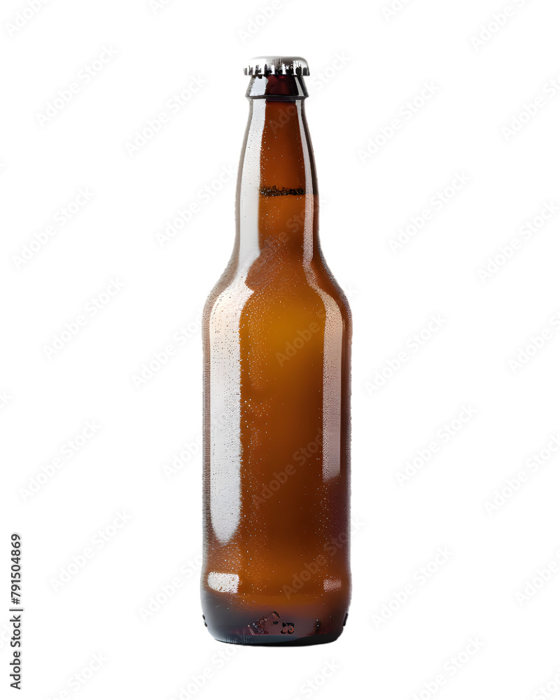 Brown bottle of beer mockup isolated on transparent background