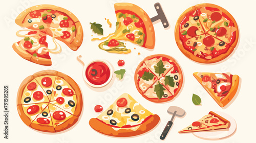 Different pizza set collection isolated. Italian Am