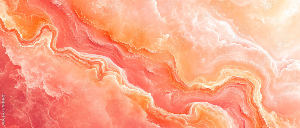Close up of pink abstract texture with shapes, particles. Clouds, fluff, fur, painted effect. Trendy, surreal peach fuzz background. Generative ai