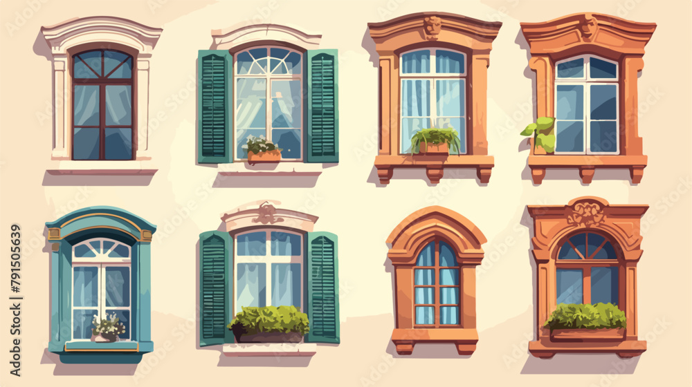 Different types of windows. Realistic decorative wi