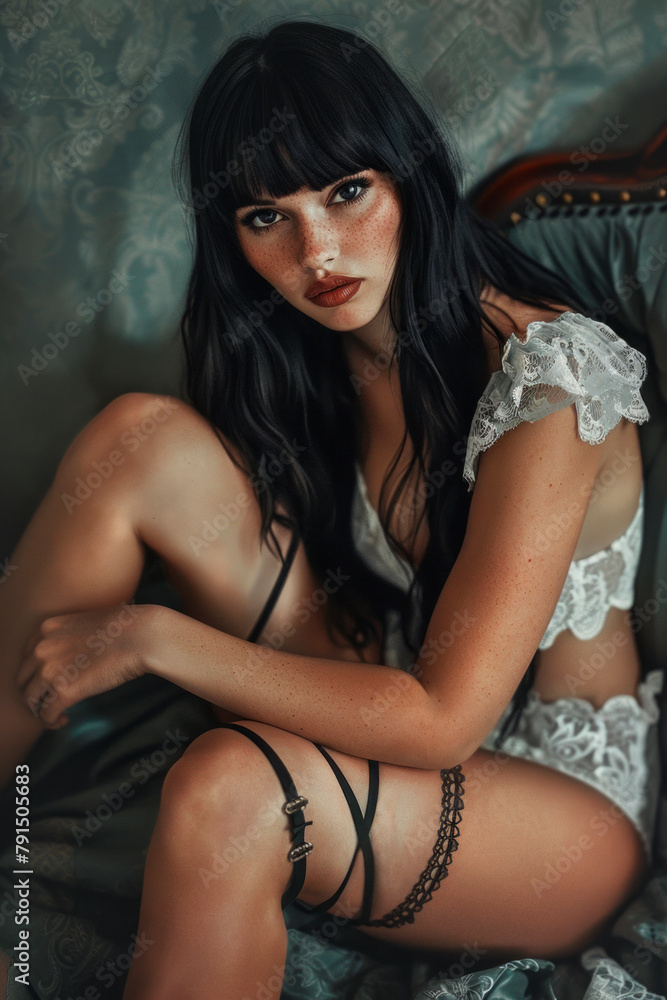 Dark-haired sensual girl in revealing clothes
