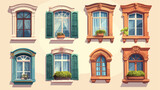 Different types of windows. Realistic decorative wi