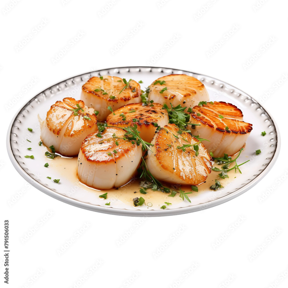 Tasty Seared Scallops Isolated On White Background Tasty Seared Scallops Isolated On White Background
