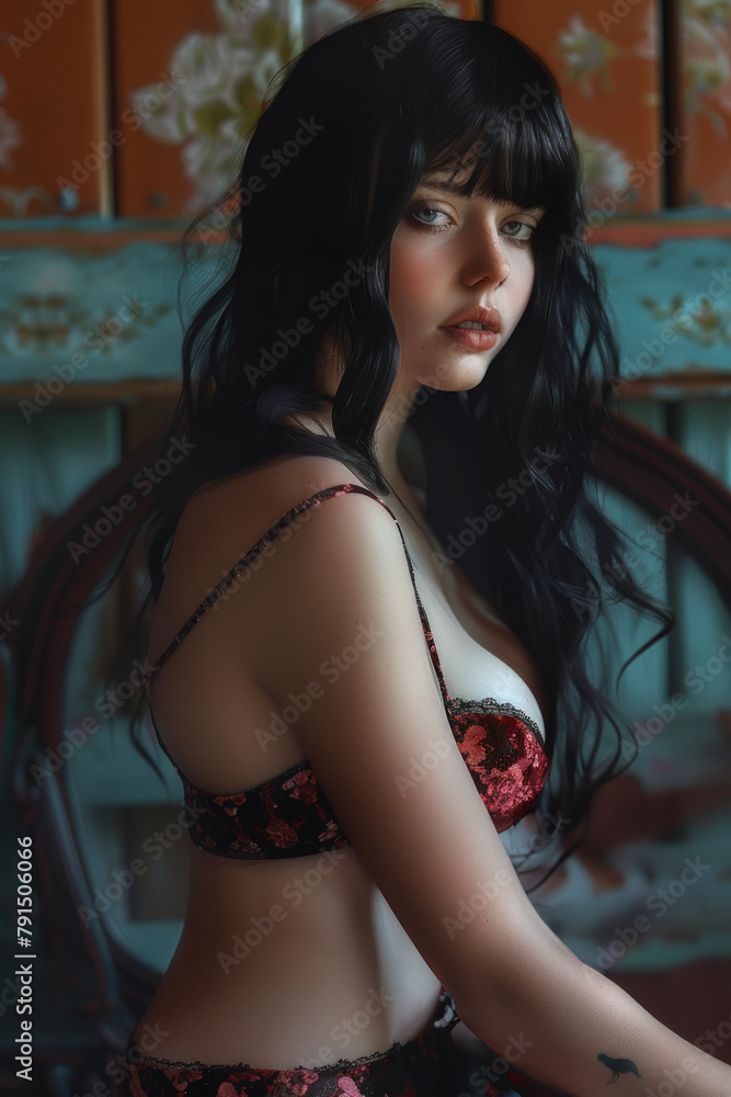 Fototapeta premium Dark-haired sensual girl in revealing clothes