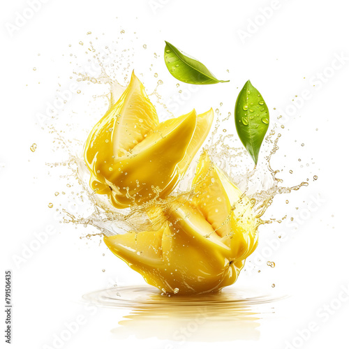 Tasty Sebba Starfruit Splash Isolated On WHite Background photo