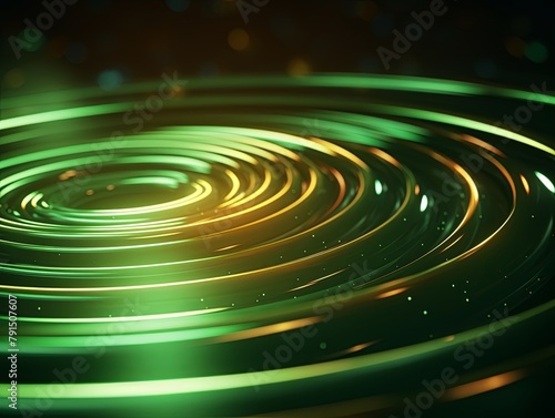 Olive abstract background with spiral. Background of futuristic swirls in the style of holographic. Shiny, glossy 3D rendering. Hologram with copy space