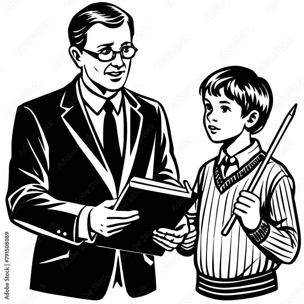 Fototapeta premium Teaches teaches her student vector silhouette