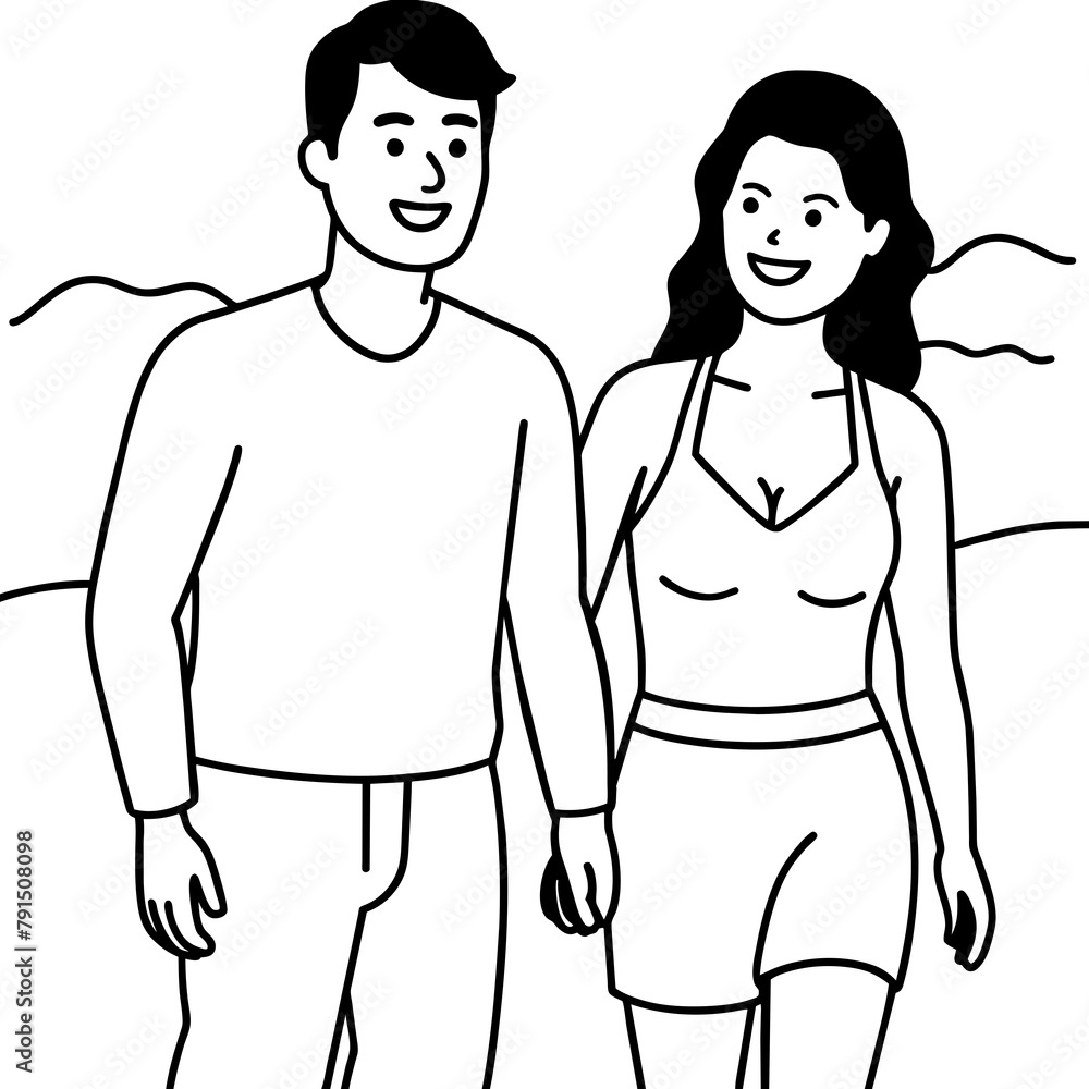 Beach couple walking on romantic travel honeymoon vacation summer holidays romance. Young happy lovers, Asian women and Caucasian men holding hands embracing outdoors Beach couple walking on romantic travel honeymoon vacation summer holidays romance. Young happy lovers, Asian women and Caucasian men holding hands embracing outdoors