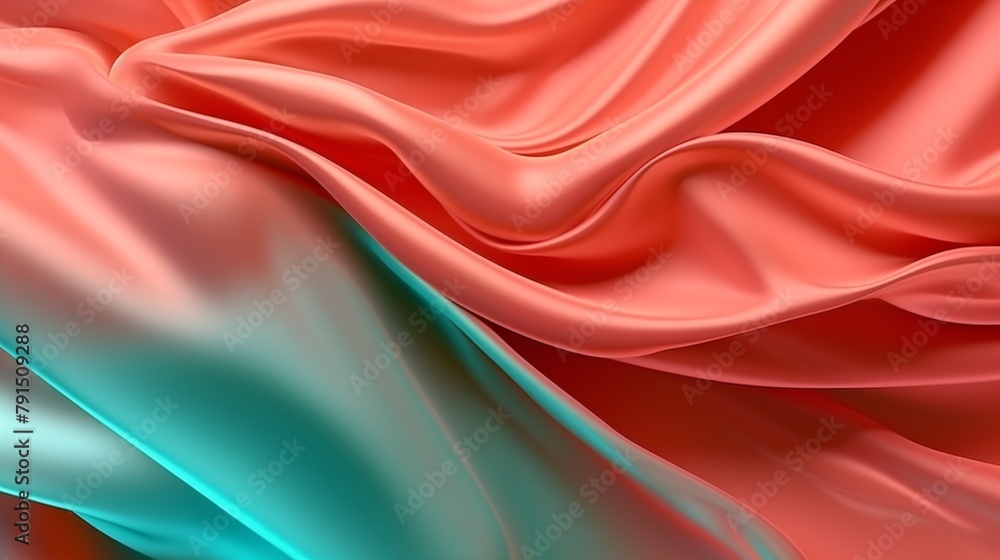 Obraz premium Waves of pink and green fabric background, abstract banner. Pink and green fabric poster. Bright wallpaper. Digital raster bitmap. Photo style. AI artwork.