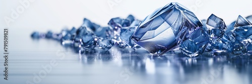 A formation of reflective blue crystals rising from a mirrored surface, giving a sense of luxury and beauty photo