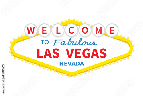 Welcome to fabulous Las Vegas sign icon. Nevada sight showplace. Classic retro symbol. Template for greeting card, banner, sticker print. Flat design. White background. Isolated. Vector © worldofvector