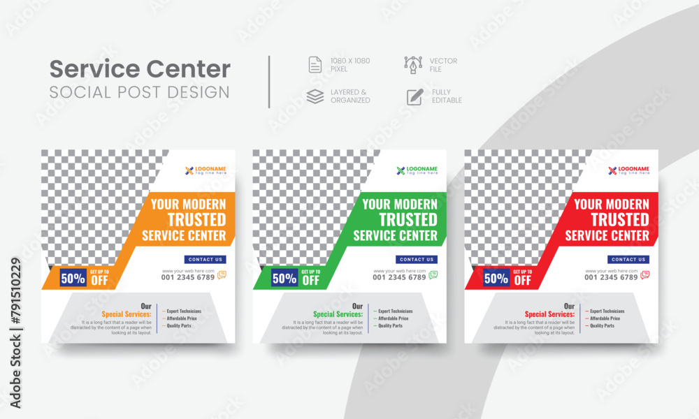 Service center social media post for tech, phone, desktop & car repair ...