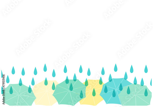 梅雨景色の雨が降る傘パターン背景8緑色