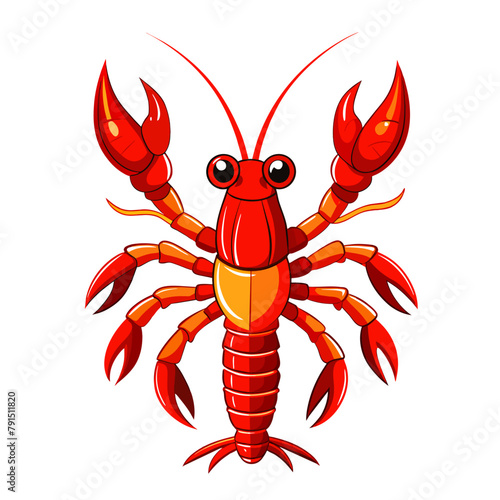 Lobster vector illustration. Cartoon isolated red crawfish, whole underwater crayfish with claws and tail, sea crustacean animal and exotic luxury lobster meal for delicatessen restaurant menu