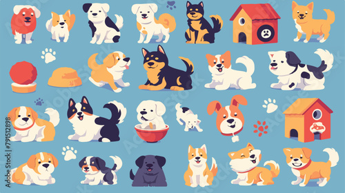 Dog care training veterinary thin line icons set ve