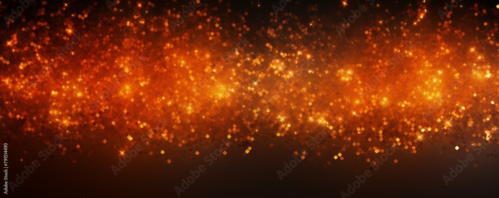 Orange glitter texture background with dark shadows, glowing stars, and subtle sparkles with copy space