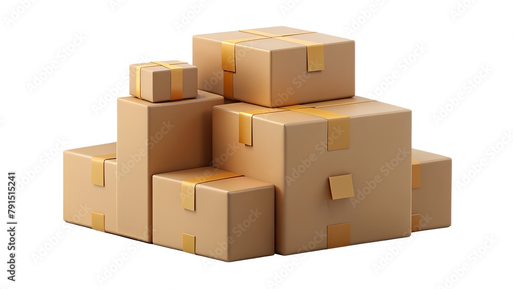 Moving Day Essentials: Stacked Beige Cardboard Boxes with Brown Tape, Ready to Go