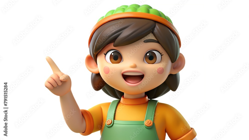 Culinary Cutie: Smiling Asian Chef Girl in Orange Overalls Points the Way to Delicious Food Culinary Cutie: Smiling Asian Chef Girl in Orange Overalls Points the Way to Delicious Food