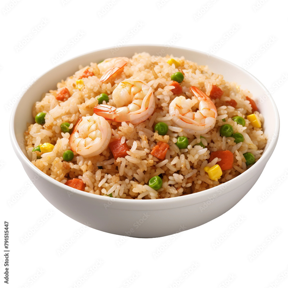 Tasty Shrimp and Egg Fried Rice Isolated On WHite Background Tasty Shrimp and Egg Fried Rice Isolated On WHite Background