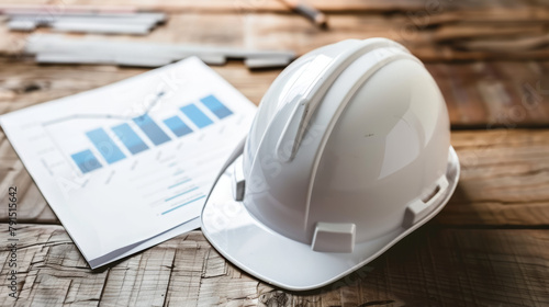 A safety helmet with a graph, symbolizing construction or real estate development