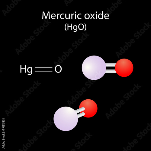 Mercuric Oxide Mercuric oxide (molecular formula: HgO) is a red or orange-red odorless, dense crystalline powder. 3D illustration. Isolated on white background.
 photo