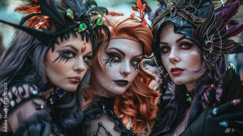 Cosplayers of witches, event with creatures from mystical and fantasy worlds.