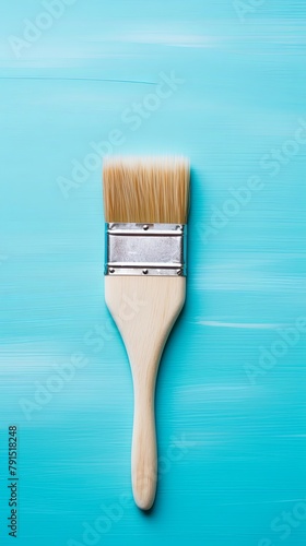 Paintbrush on an empty cyan background, with copy space for photo text or product, blank empty copyspace