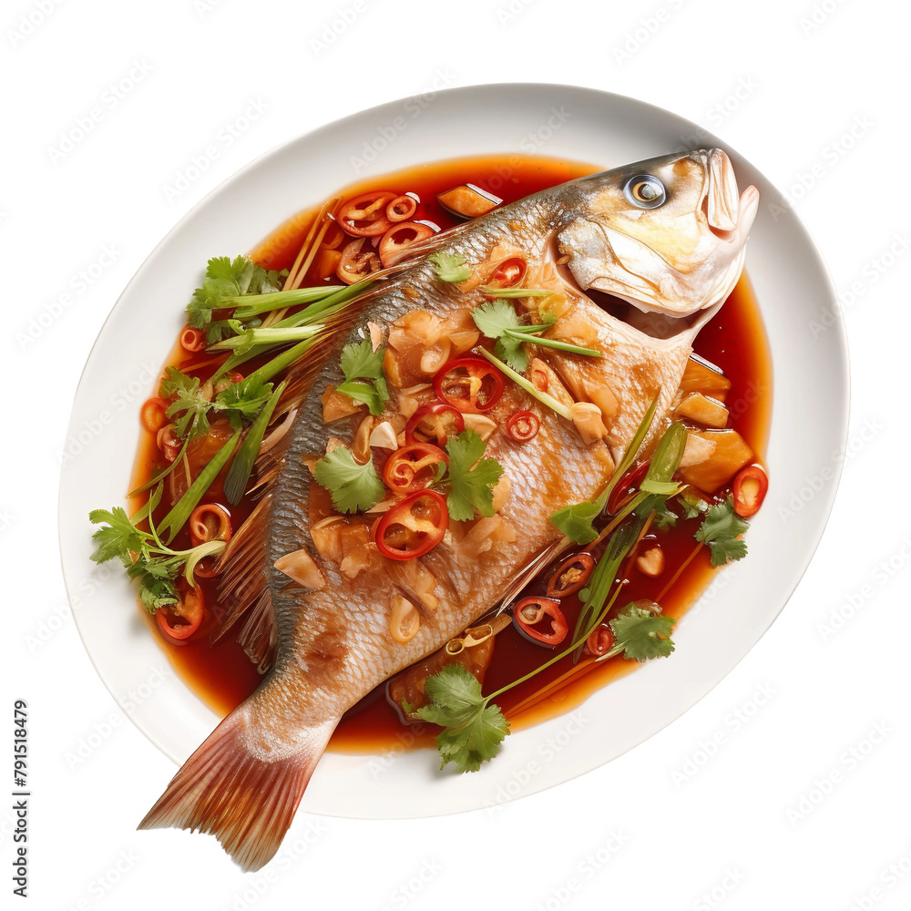 Delicious Sichuan Water Boiled Fish Isolated On White Background Delicious Sichuan Water Boiled Fish Isolated On White Background