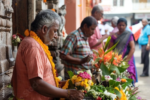 Devotees offering prayers at a temple ceremony photo