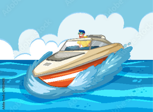 Man driving a speedboat on a sunny day