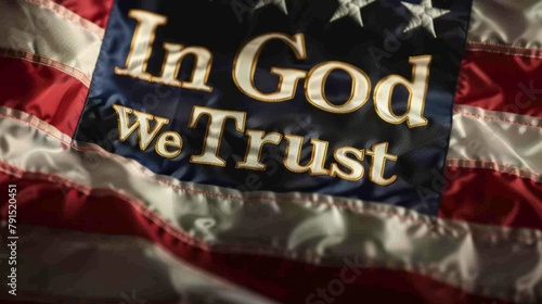 In God We Trust text on USA flag background © Artlana