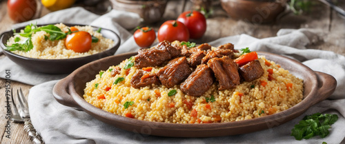 Tasty Meal  Tajin with couscous  vegetables and meat