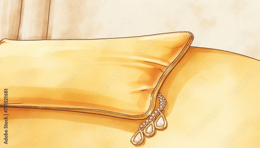 Closeup of rich gold jewelry displayed elegantly on a plush velvet pillow, symbolizing the essence of luxury and the allure of fine craftsmanship Closeup of rich gold jewelry displayed elegantly on a plush velvet pillow, symbolizing the essence of luxury and the allure of fine craftsmanship