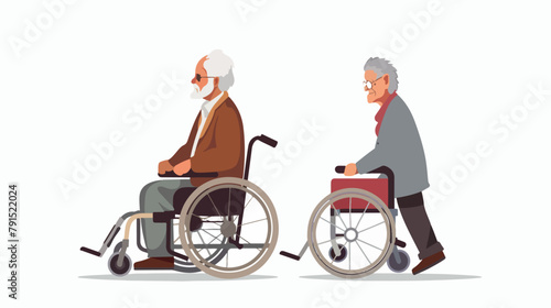 Old man strolling with elder grey haired woman