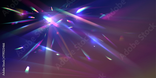 Holographic falling confetti glitters isolated on transparent background. Transparent light refraction pattern for adding effects to backgrounds and objects. Vector illustration.	