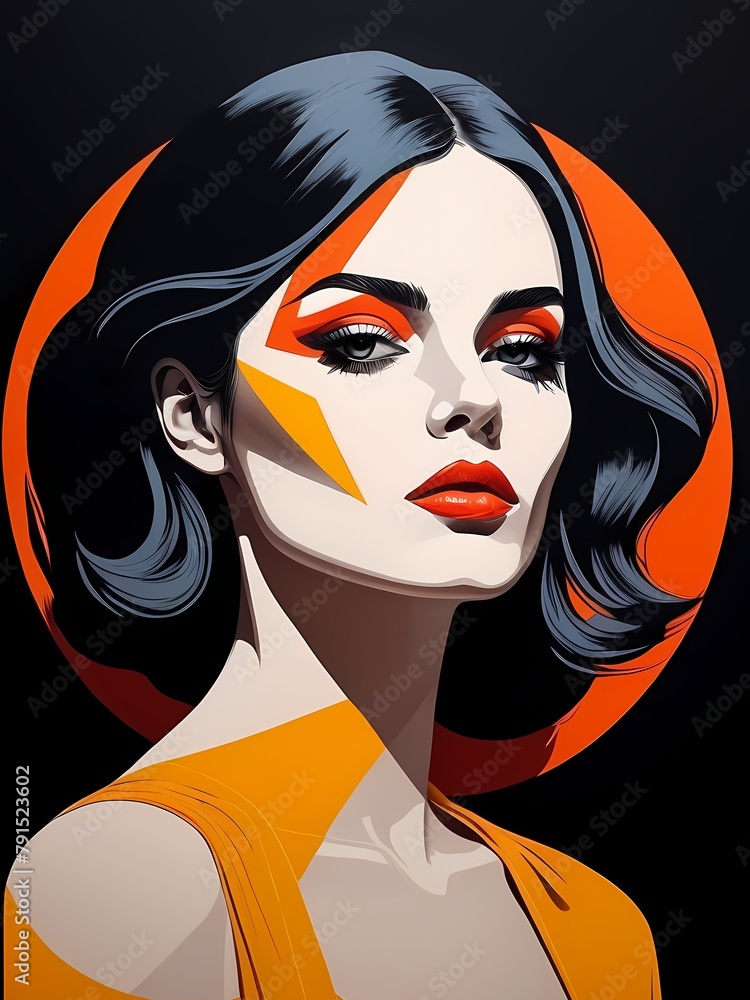 Generative AI illustration of Pop Art Woman Portrait Abstract Geometric Art Generative AI illustration of Pop Art Woman Portrait Abstract Geometric Art
