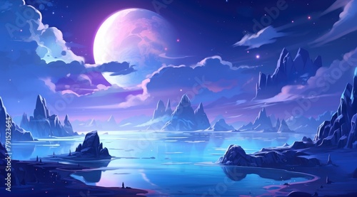 Floating islands in cosmic ether with unique charm in celestial nexus photo